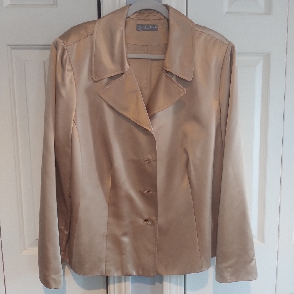 Kate Hill Woman 100 percent Gold Silk Blazer Plus Size 22W - Picture 3 of 9